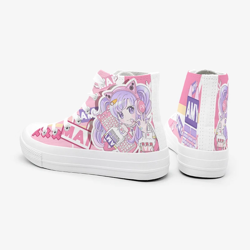 Amy and Michael Fashion Anime Cartoon Girls Sneakers Vulcanized Female Students kawaii High Top Casual Hand Painted Canvas Shoes