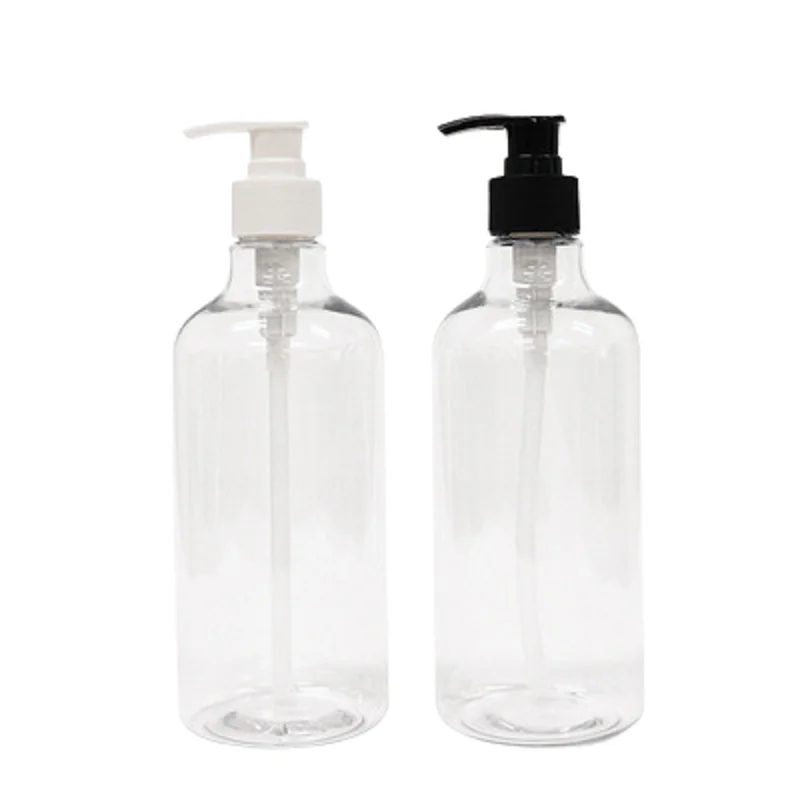 

500ML Empty Plastic Transparent Round Shoulder Bottle Black White Lotion Pump Refillable Cosmetic Packaging Container 10Pieces