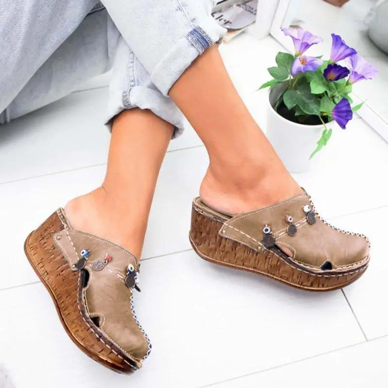 Puimentiua nowe sandały damskie letnie buty na platformie dla kobiet sandały na wysokim obcasie letnie buty do szycia Retro bez palców Sandalia