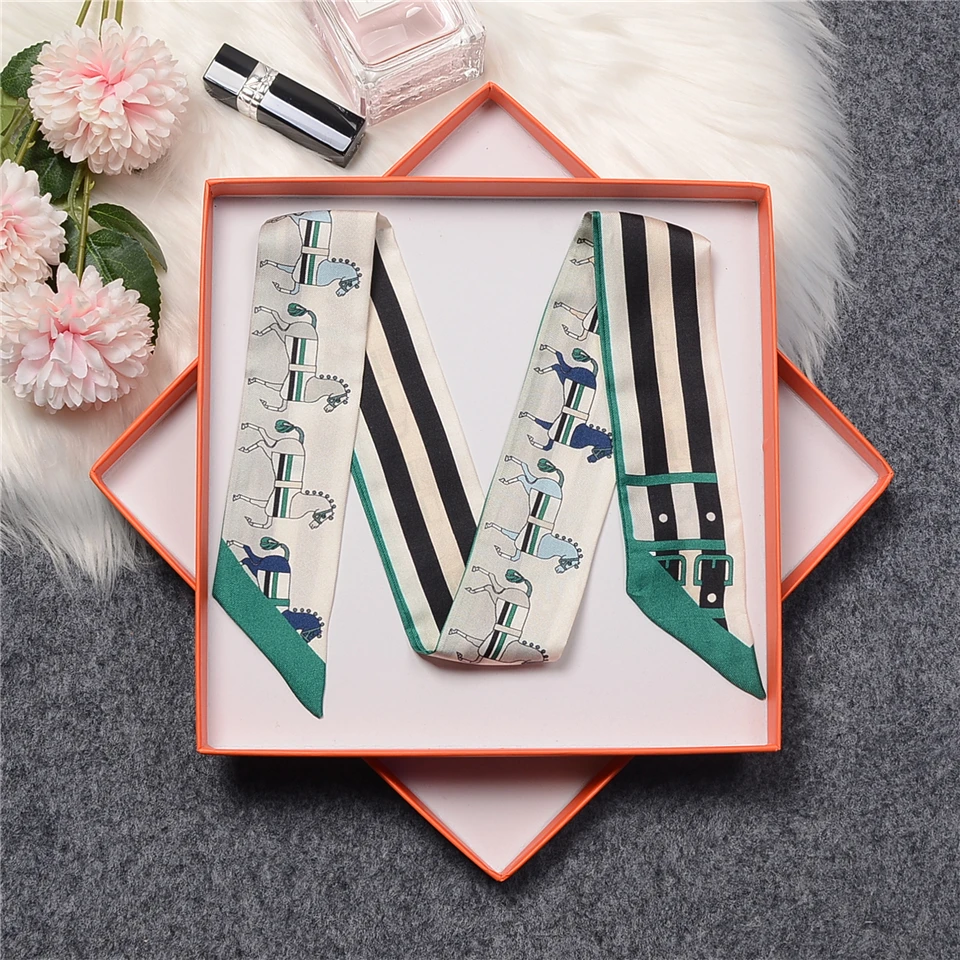 Luxury Horse Belt Natural 100% Silk Scarf Real Mulberry Silk Design Brand Women Scarf Foulard Hair & Bag Scarves Neckerchief