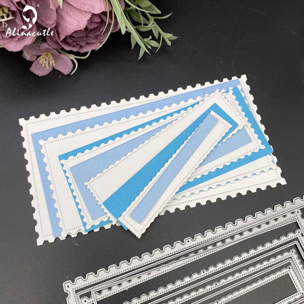 Alinacutle Metal Cutting Dies Cut 8pc Mini Slimline Card Rectangle Nesting Frame Paper Craft Card Template Postage Stamp Border