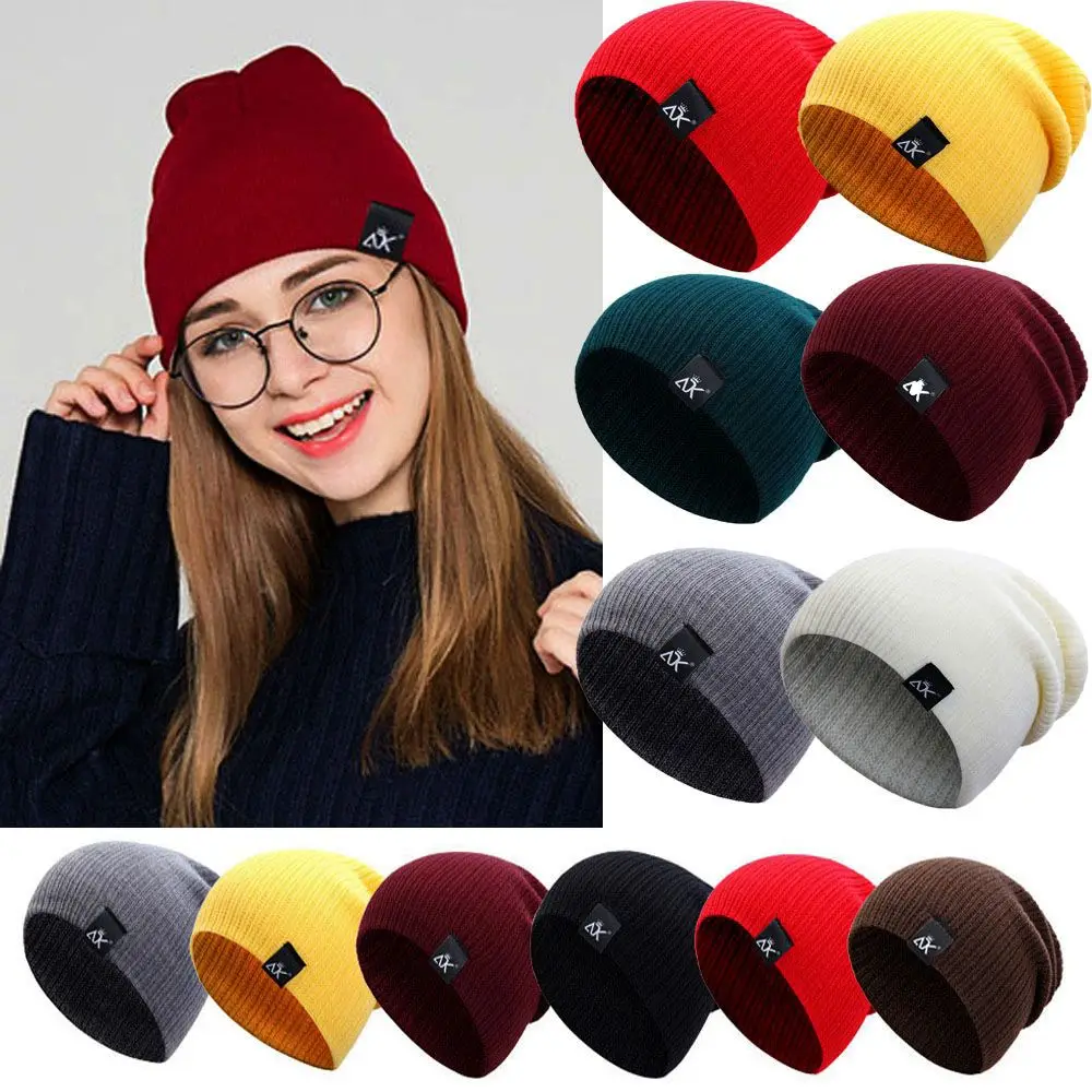 New Ladies Casual Cap Solid Cute Knitted Beanies Female Beanie Caps Warmer Bonnet Winter Autumn Hats