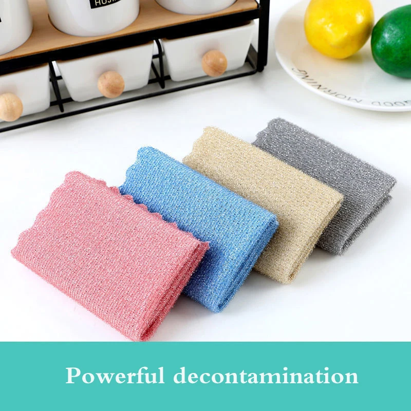 

5PCS Kitchen Scouring Pad Hard Wire Cleaning Cloth Dish Cleaning Towel Absorbent Rag Non-stick Oil Household Cleaning Tool
