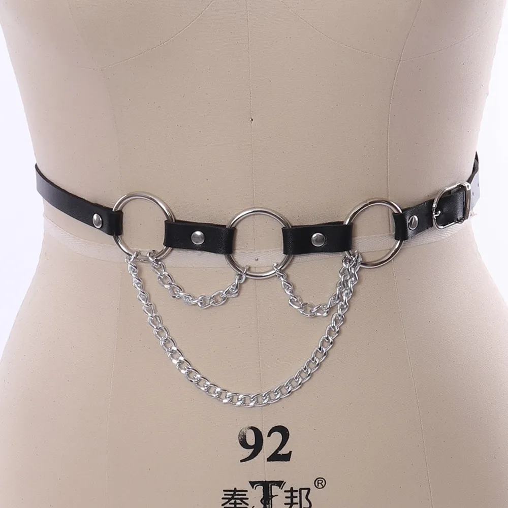 Fashion Harness Sword Belt Metal Chain PU Leather Garters Belts Body Bondage Stockings Cage Waist Harajuku Suspender Fetish Punk