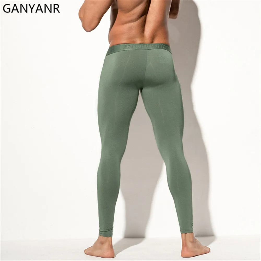 GANYANR Men Running Tights Compression Pants Leggings Sportswear Fitness Sexy Basketball Yoga Winter Training Workout Long Sport