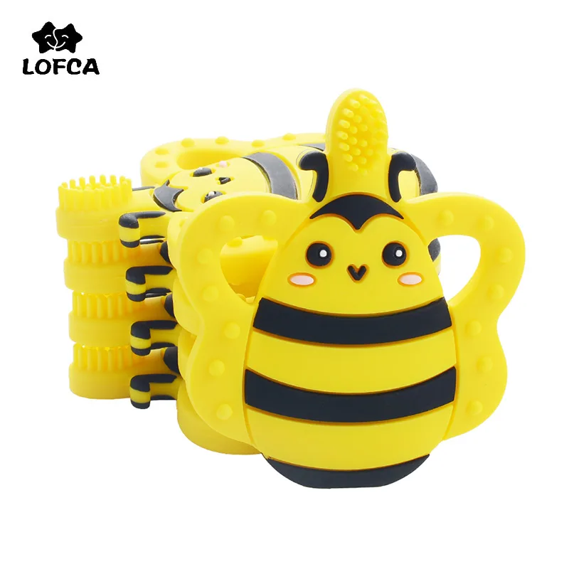 

LOFCA 1PC Silicone Bee Toothbrush Teether BPA Free Baby Chew Toy Silicone Pendant Food Grade Silicone Nursing Necklace Accessory