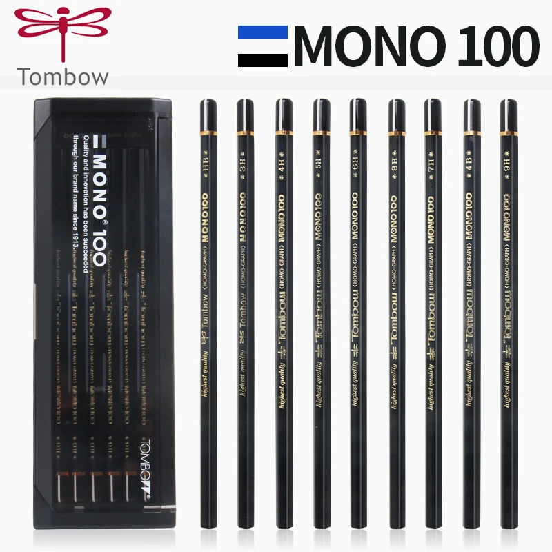 12pcs Tombow MONO 100 Hexagonal Wooden Pencil Sketch Pencil Drawing Drawing Art Pencil 12 Storage Boxed Test Applicable