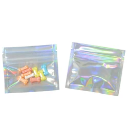 100pcs Small Size Flat Hologram Pouches Cosmetics Jewelry Heat Sealable Small Aluminum Foil Zip Lock Mylar Package Bag