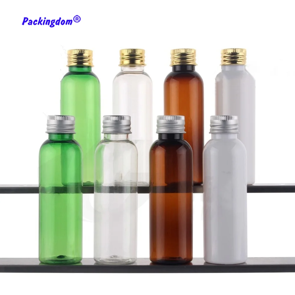 

50pcs Plastic Cosmetic Packaging Empty Gel Bottle Aluminum Cap Gold Silver Refillable Lotion Toner Bottles Container Round 60ml