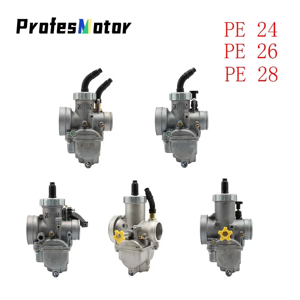 High Perfromance Motorcycle Carburetor Carb PE24 PE26 PE28 24mm 26mm 28mm Manual Auto Flat Slide For Scooter Moped ATV Dirt Bike