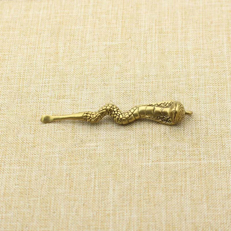 Retro Brass Cobra Ear Pick Car Key Chain Pendant Jewelry Creative Friends Gifts Pure Copper Chinese Zodiac Animal Snake Keyrings
