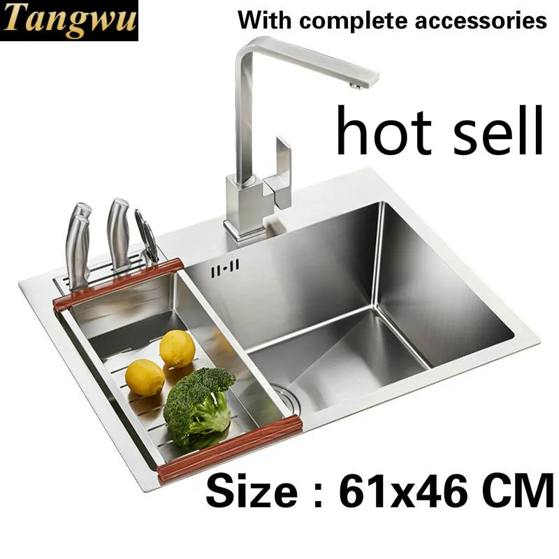 

Free shipping Food grade 304 stainless steel kitchen sink 3mm thick hot sell ordinary single trough stretch tap 61x46 CM