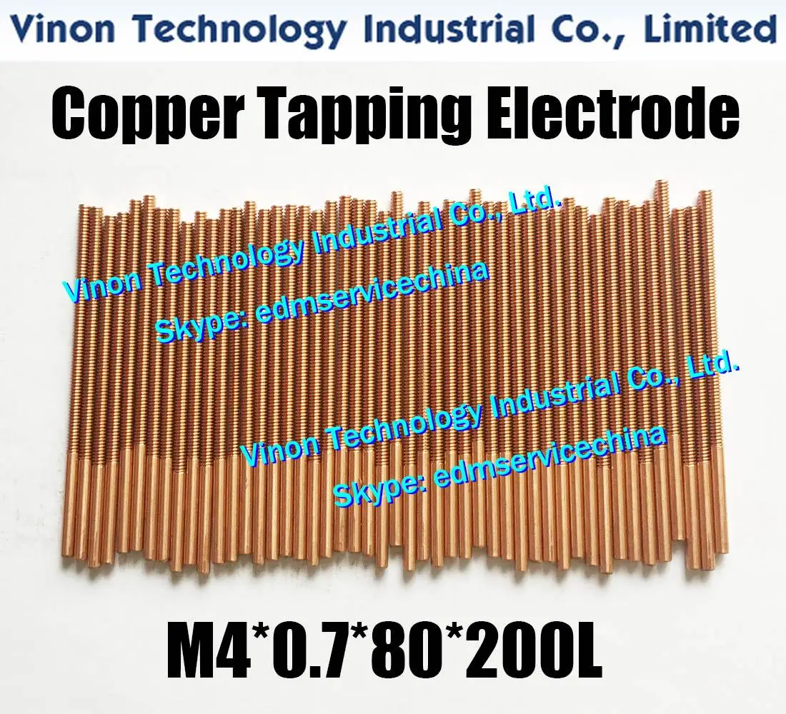 (5PCS Pack) M4*0.7*80*200mm Orbiting Tapping Electrode Copper M4 for Sink Erosion thread pitch 0.5mm, thread length 80mm