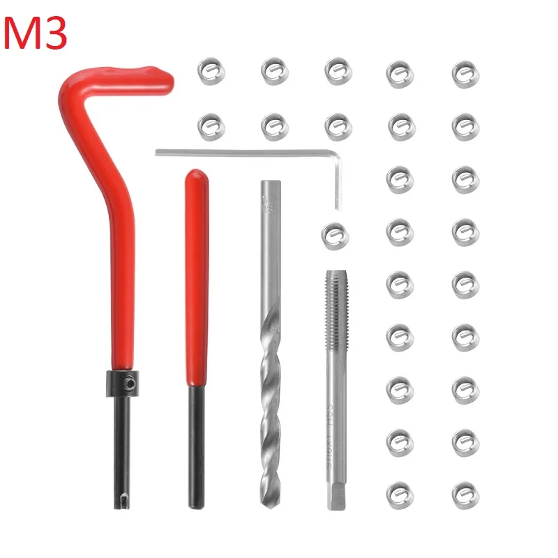 30 pcs M3 Car Engine Block Restoring Damaged Thread Repair  Tool Kit for Helicoil Car Repair Tools Coarse Crowbar