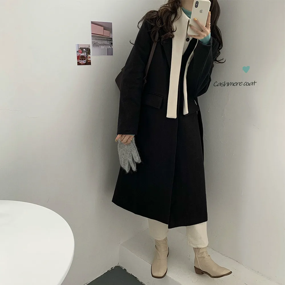 

Snordic Women Autumn Winter Long Cashmere Blazer-coat Jacket Patchwork Wool Overcoat Cotton Liner Cardigan Outerwear