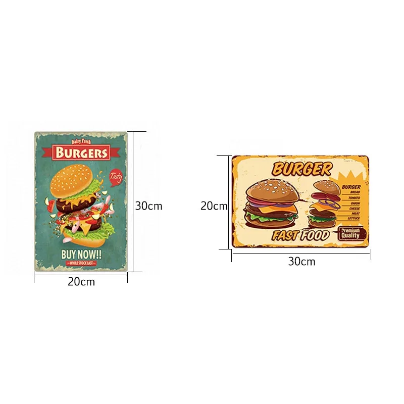 Hamburger Metal Tin Sign Vintage Poster Fast Food Plaque Pub Bar Kitchen Wall Plate Decoration Home Decor 20*30cm