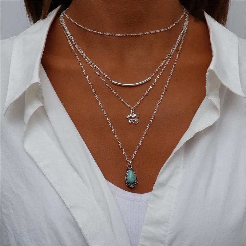 Vintage Mehrschichtige Mond-Münzen-Hamsa-Hand-Kettenhalsketten für Frauen, Boho Elefanten-Herzen-Anhänger Halsketten Schmuck – Detail 16