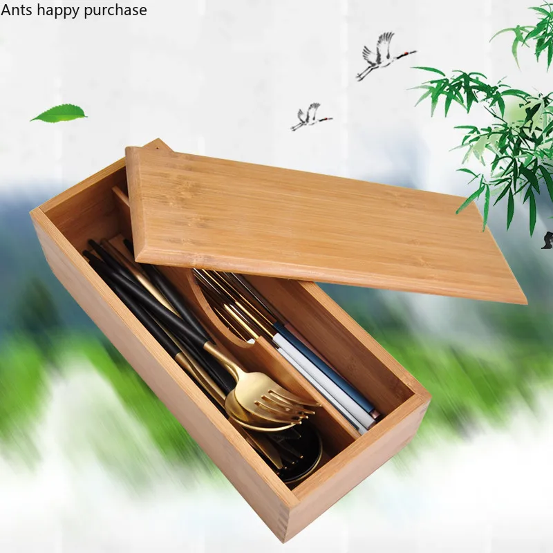 Bamboo Wood Cutlery Storage Box Household Kitchen Tools Restaurant Storage Knife and Fork Chopsticks Box Western Tableware Boxes