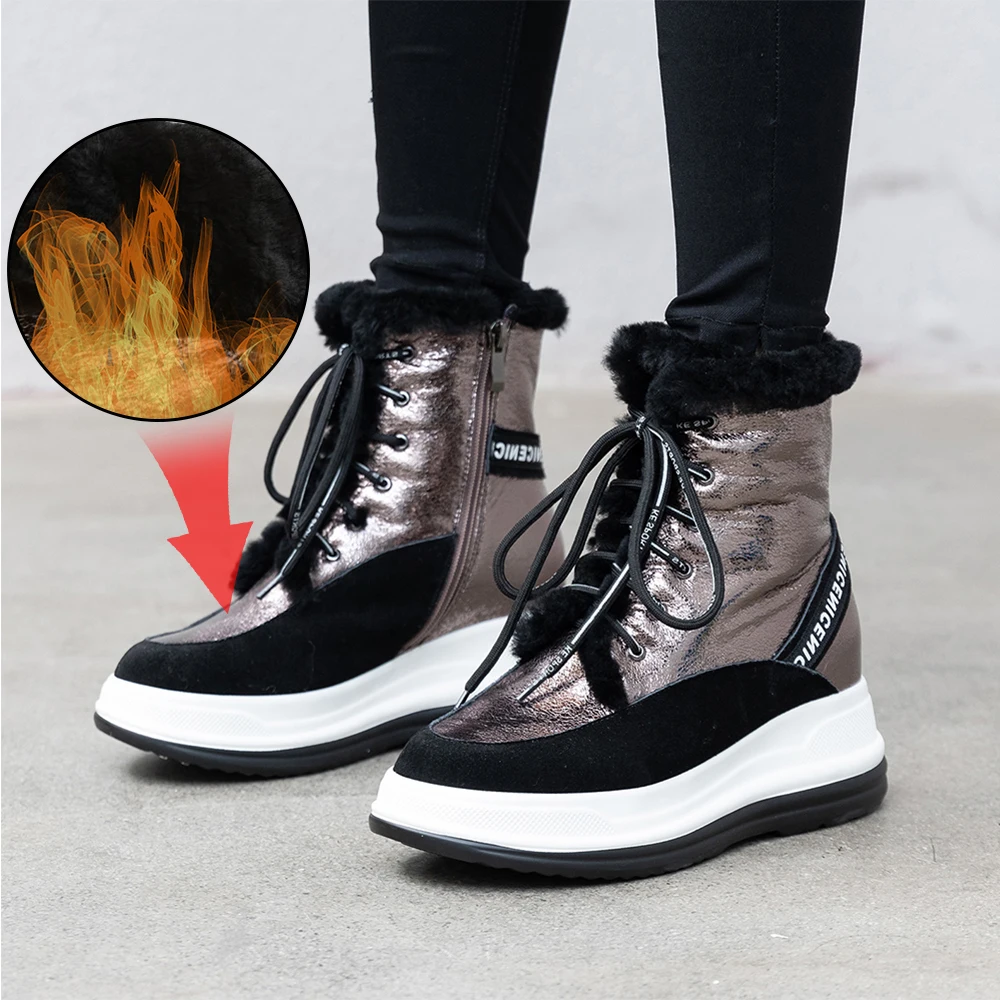 

Plus Size 34-43 Fashion 2019 New Winter Women Shoes Lace Up Wool Fur Warm Ankle Boots Snow Boots Shoe Outdoor Non-slip Platforms