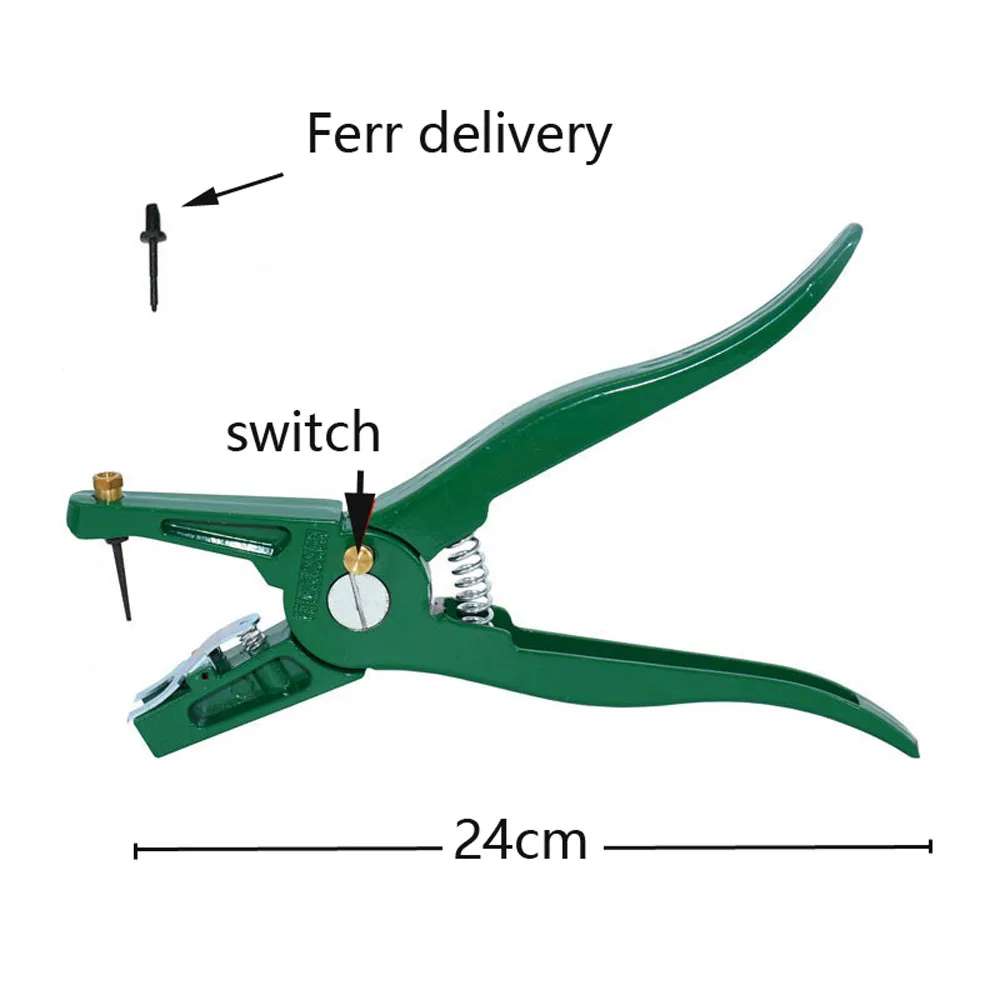 1 szt Szczypce do kolczyków Urządzenie do kontroli zwierząt Zielone metalowe szczypce do kolców Swine Cow Sheep Rabbit Narzędzie identyfikacyjne