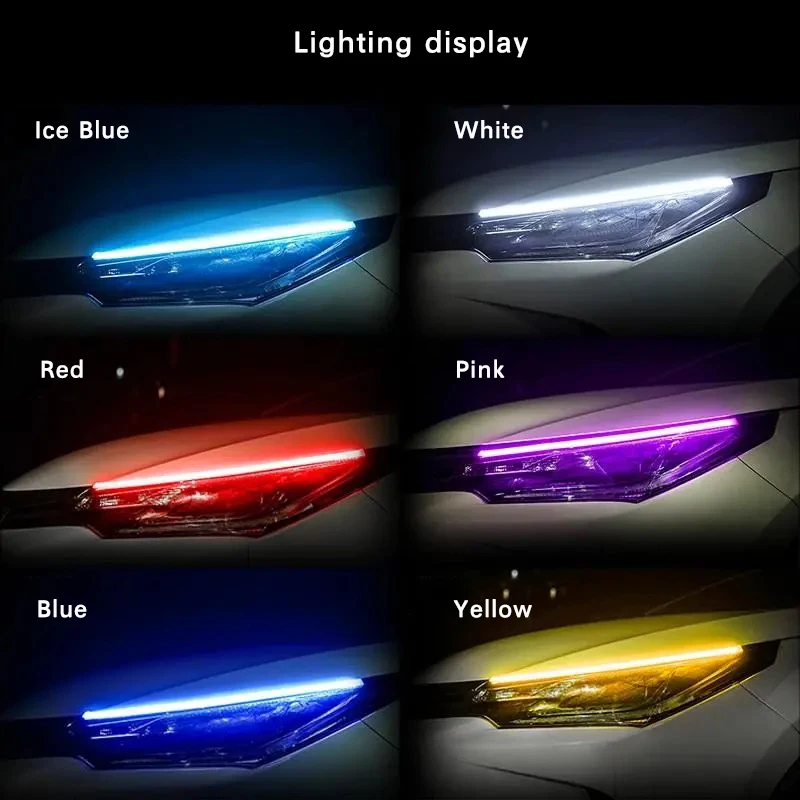 LED DRL Car Daytime Running Light Flexible Waterproof Strip Auto Headlights White 60cm Turn Signal Yellow Brake Flow Lights 12V