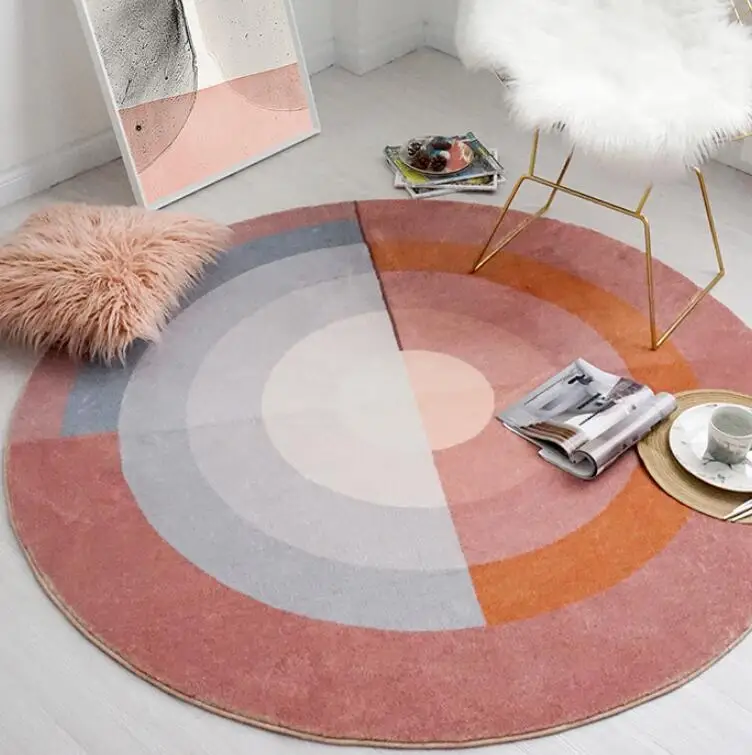 Nordic 16mm Thick Round Floor Carpet Soft Modern Geometric Sofa Rug Europe Large Area Rug 120*120cm For Living Room Bedroom Mat