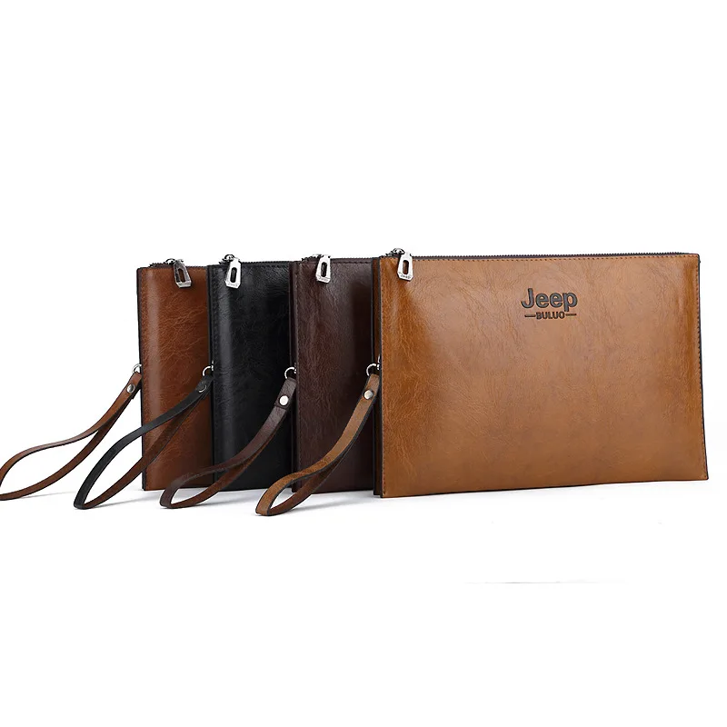 JEEP BULUO Fashion Business Style Men's Handbag Soft PU Leather Clutch Bag Male Card Wallets Elegant Leisure Stylish Men Pouch