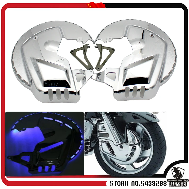 

Chrome Motorbike Brake Rotor Covers W/LED Ring Of Fire For Honda GOLDWING GL1800 2001-2014 F6B 2013-2015