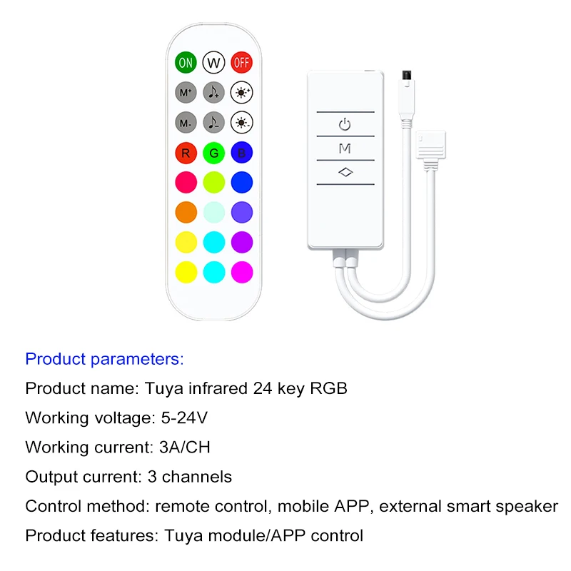 New Tuya Smart Life 24 Key RF Remote Controller APP 12-24V Wifi RGB LED Light Strip Wireless Dimmer Smart Home with Alexa Google