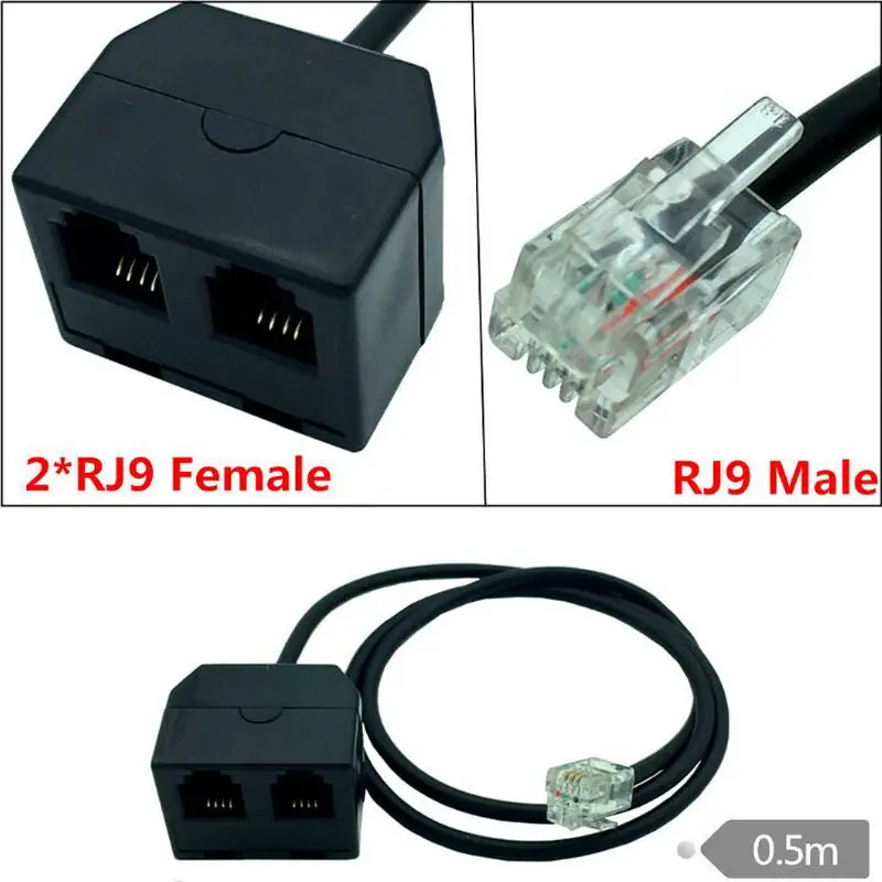 RJ9 Male to 2 Female 4P4C Connector Adapter Splitter Extension Cable RJ9 Telephone Extension Cable Line