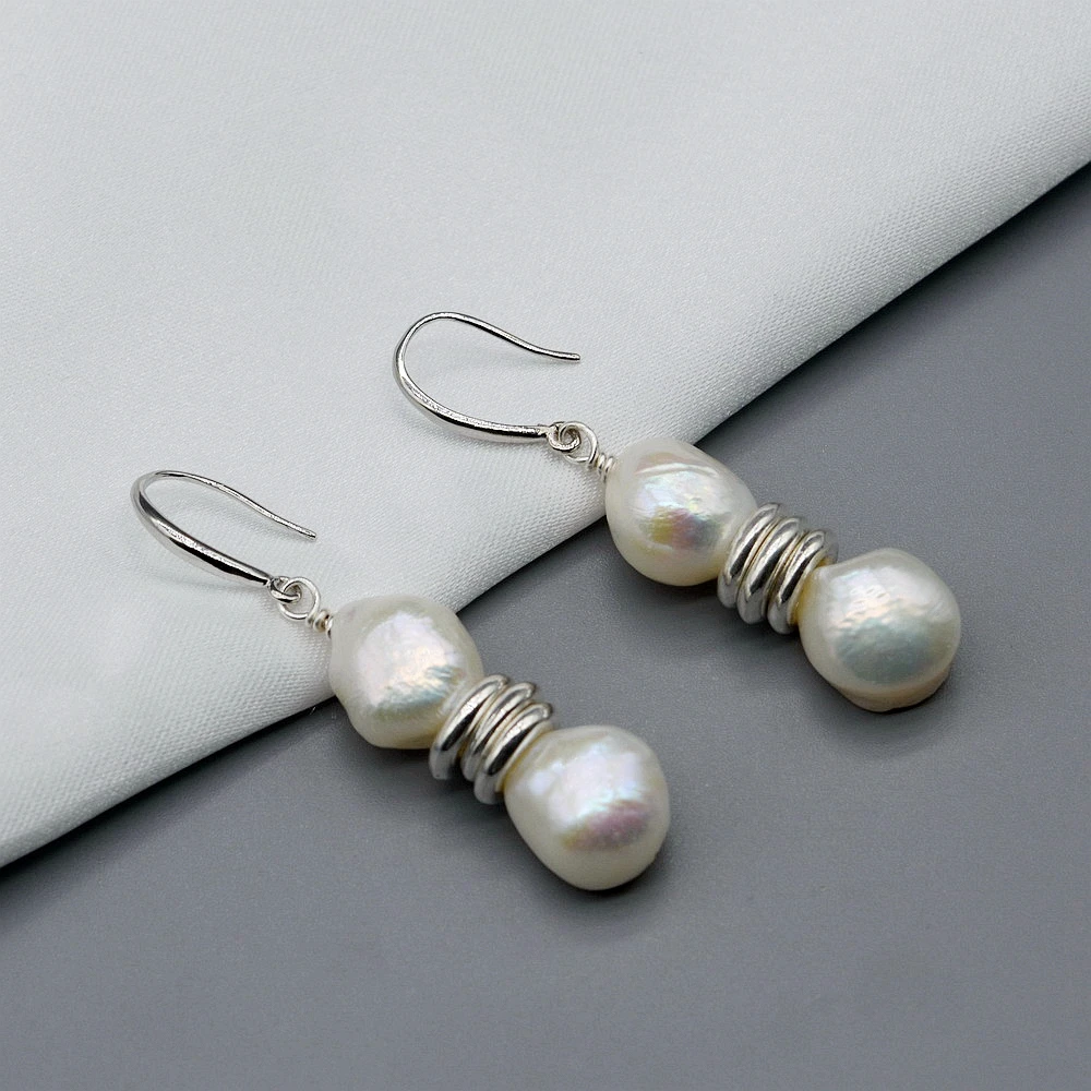 Simple Earrings Natural Freshwater Pearl Silver Ring Accessories Women\'s Silver Earrings Baroque Pearls Women\'s Earrings
