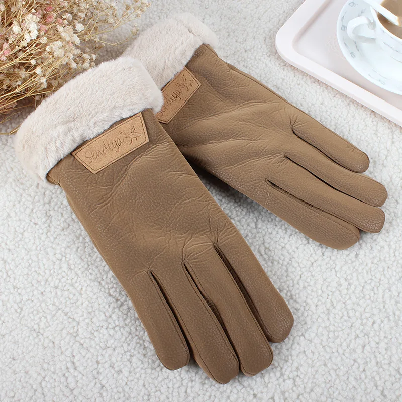 New Fashion Ladies Breathable Leather Gloves Winter Plus Velvet Warm Outdoor Riding Touch Screen Windproof Waterproof Gloves