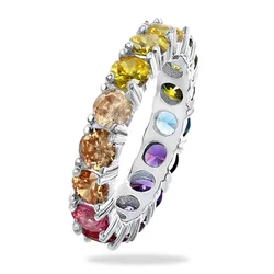 Huitan Luxury Rainbow Rings Bright Colorful Round Cubic Zirconia Dance Party Fashion Accessories Fancy Gift Women Jewelry