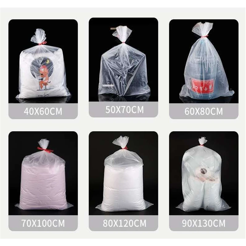 Eco-friendly 5/10Pcs transparent plastic packaging large clothing pe flat pocket moving bag storage plush doll quilt dust bag