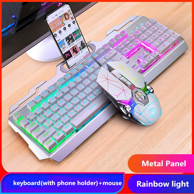 Gamer Keyboard Mouse Kit Set Gaming Full Size 104 Keys Mechanical Feeling RGB USB Wired for Game PC Laptop Computer Office