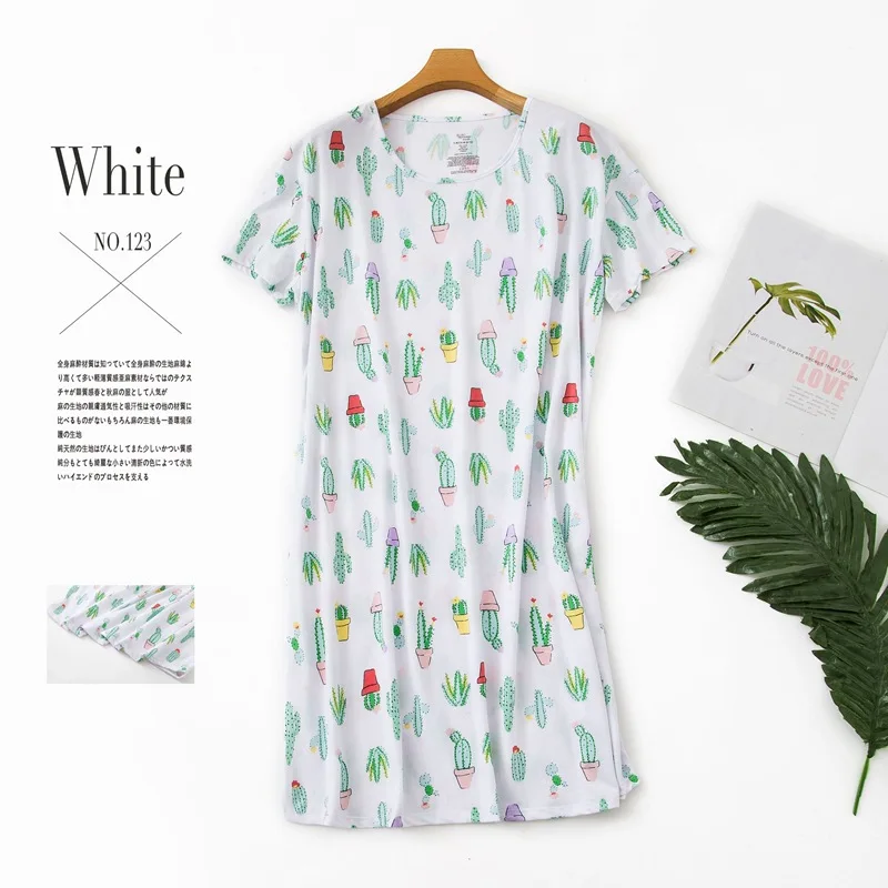 Brand Designer Homewear Women Casual Cartoon Nightgown Ladies Cotton Nightdress Female Round Collar High Quality Sleep Dress