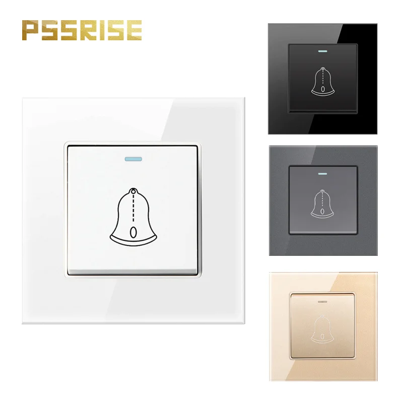 PSSRISE EU UK Standard Wall Doorbell Switch Tempered Glass Panel Push Button Rocker Switch Welcome Door Bell Switch 86*86mm