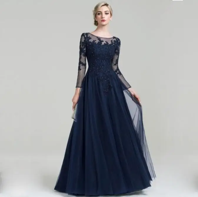 Scoop pescoço a linha andar de comprimento tule mãe da noiva vestido com miçangas lantejoulas para festa de casamento feito sob encomenda