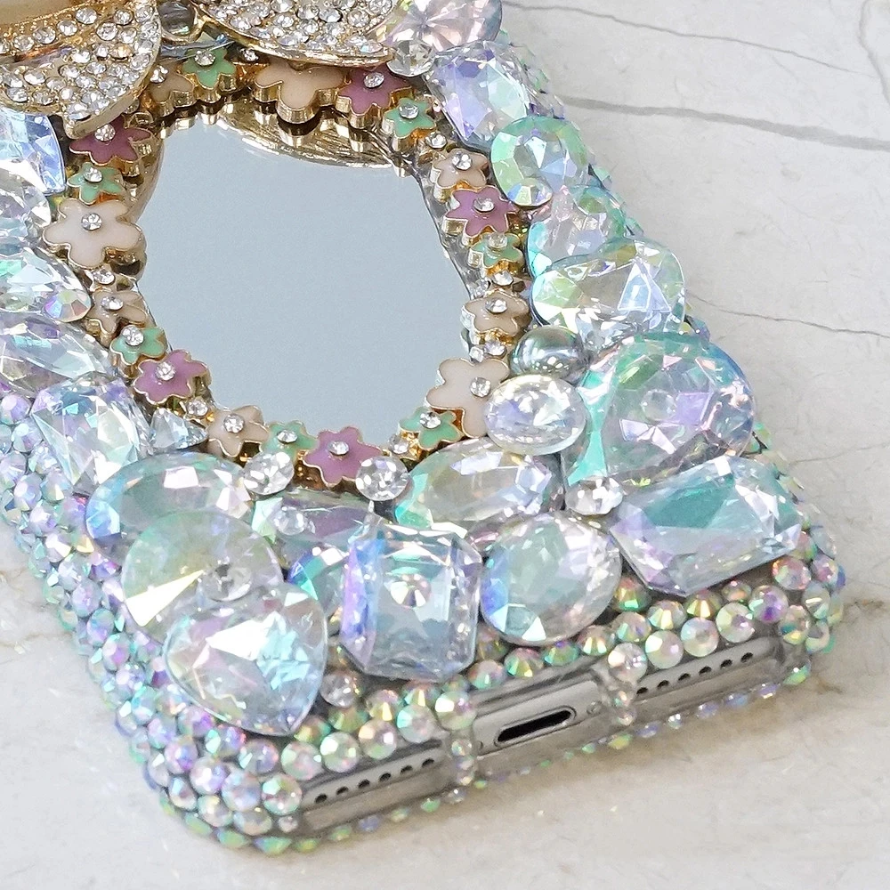 For Samsung Galaxy M51 M31S A12/32/42/52/72/22/82 5G A02S A02 Fashion Makeup Mirror Bowknot Flower Diamond Bling Capa Case Cover