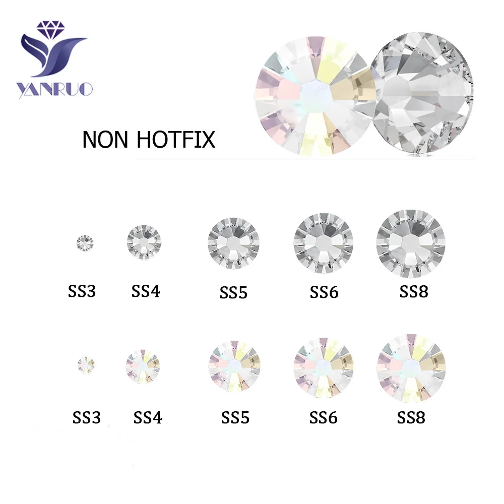 YanRuo Crystal Flatback Non Hotfix Glitter Glass Round Gems DIY Jewelry Making Supplies Nail Art Rhinestones Beauty Decorations