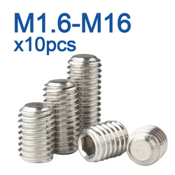 10pcs/lot Hexagon Hex Socket Set Screw Flat Point Allen Head M2 M2.5 M3 M4 M5 M6 M8 M10 M12 M14 M16 Stainless Steel Headless