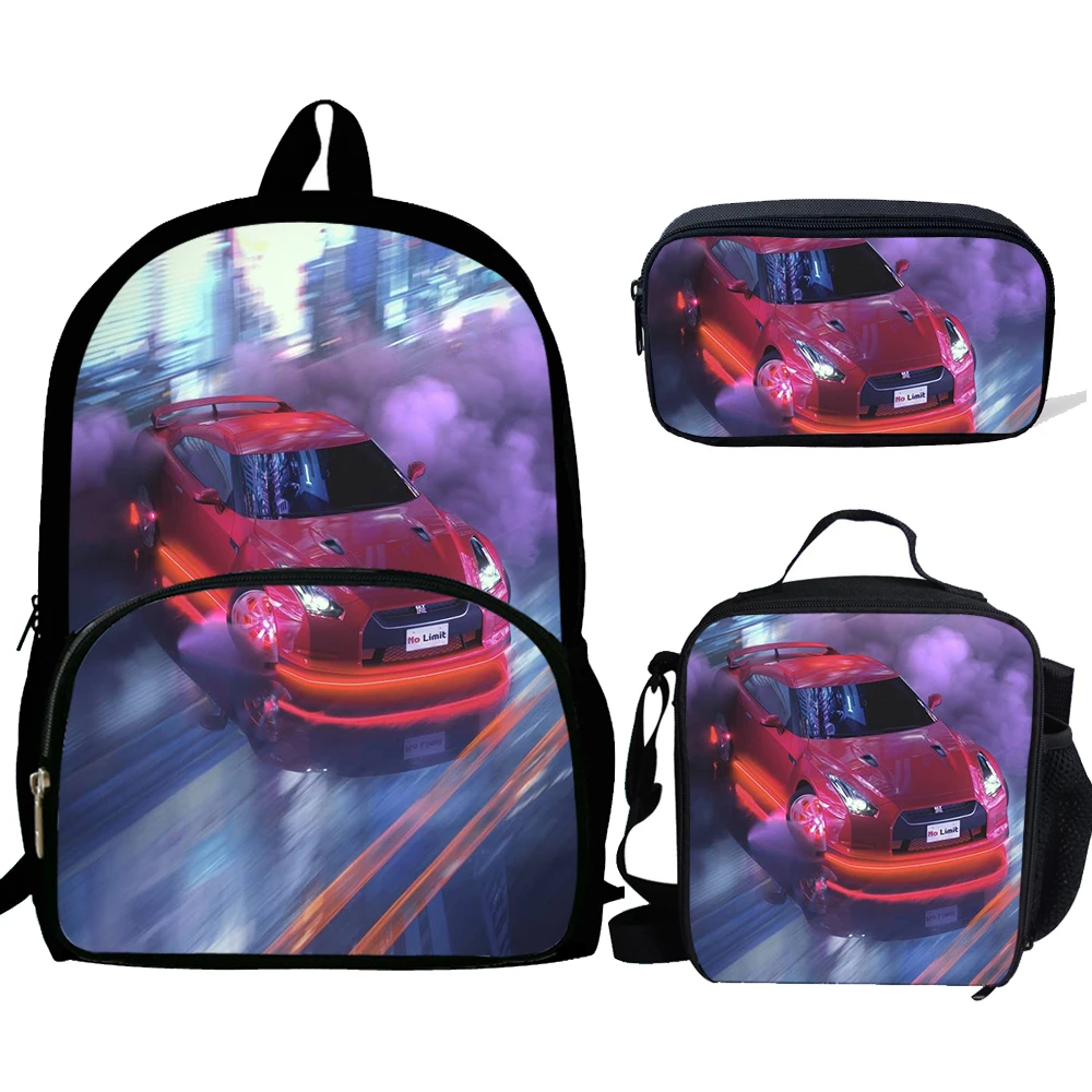 3pcs Mochila Street Car Racing GTR Print Backpack for Boys Girls School Bags Kids School Bag Pack