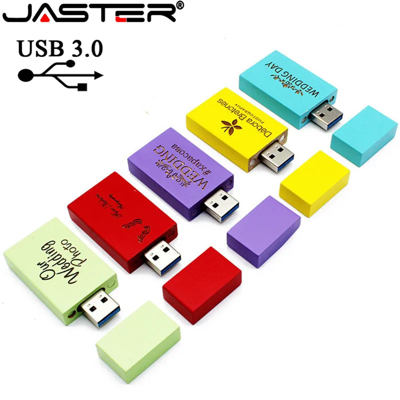 JASTER USB 3.0 (10 PCS free LOGO) 10 colors Wooden usb disck usb flash drive Memory stick pen drive pendrive 64GB 16GB 32GB gift