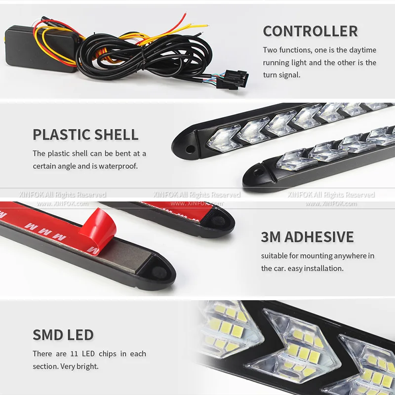2x Waterproof Car led Switchback LED Daylight Headlight Eye DRL Lamp Dynamic Sequential Brake Turn Signal Daytime Running Light