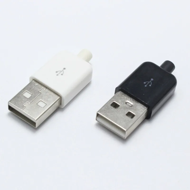 10 قطعة USB 2.0 نوع وذكر USB 4 دبوس التوصيل المقبس موصل لحام مع البلاستيك غطاء DIY مخصص اليدوية ل 3.0 مللي متر كابل