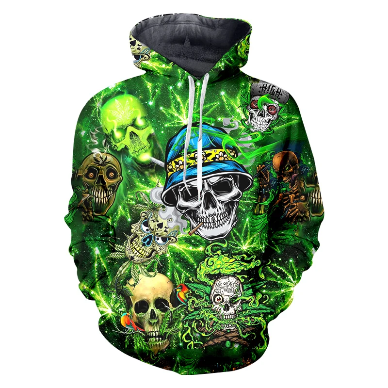 

2021 New Green skull Hoodie 3D Sweatshirt Men/Women Hooded Autumn And Winter Coat mens Clothing funny Jacket Hip hop Hoodies