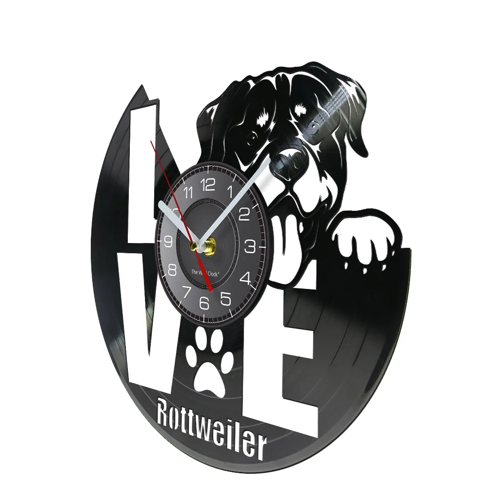 Love Rottweiler Vinyl Record Wall Clock Domestic German Breed Dog Home Decor Watch Rottweiler Metzgerhund Puppy Lover Gift