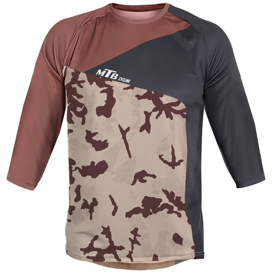 3/4 แขน MTB Downhill เสื้อเจอร์ซีย์นักปั่นจักรยานเสือภูเขา Offroad DH Breathable รถจักรยานยนต์ Motocross กีฬาเสื้อผ้า Camo ทหาร Top