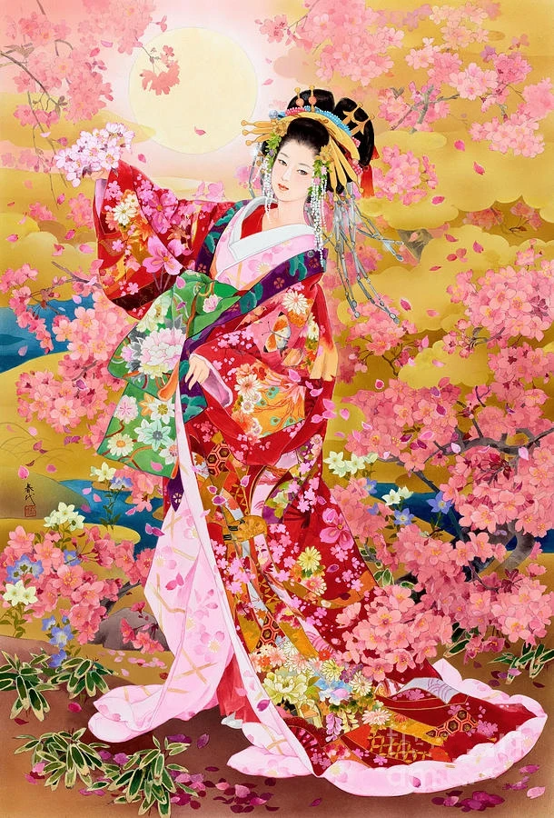 JMINE Div 5D Japanese Woman Flower Full Diamond Painting cross stitch kits art High Quality Portrait 3D paint by diamonds