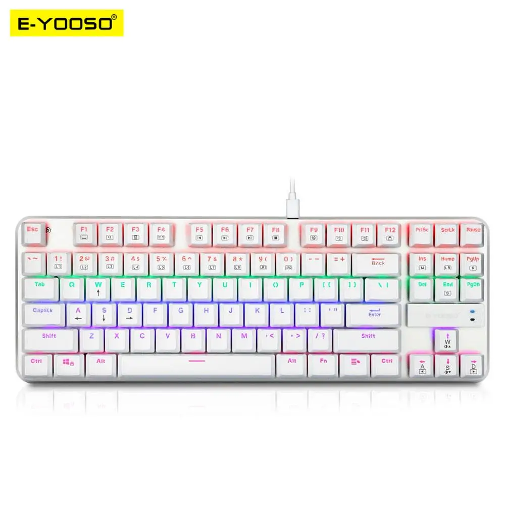 E-YOOSO Z66 Rainbow USB Mechanical Gaming Keyboard Blue Switch Led Backlit 87 Keys Wired Pc Computer laptop Game